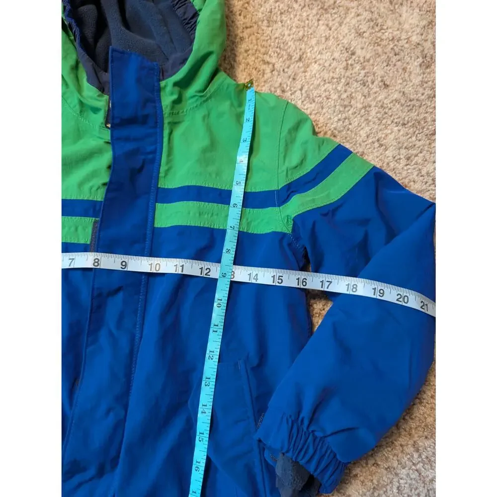 Lands' End Boys Blue Green Hooded Ski Jacket Waterproof Coat Grow-A-Longs F17